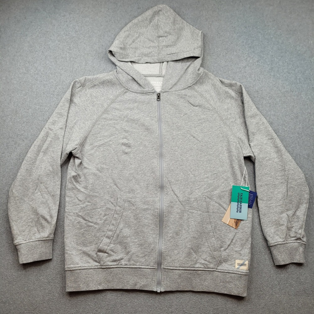 Fair Harbor Saltaire Full-Zip Hoodie Mens Large Heather Grey Cotton SFZ14